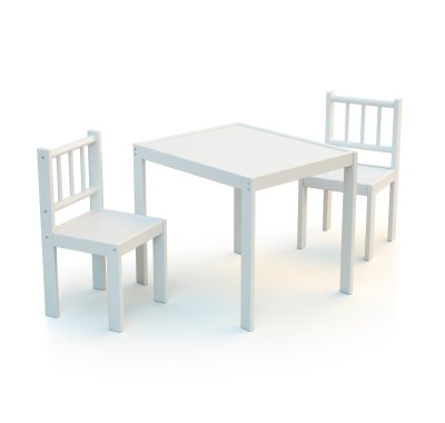 Ensemble 2 chaises et 1 table en bois coloris blanc