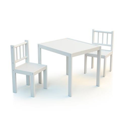 Ensemble 2 chaises et 1 table en bois coloris blanc
